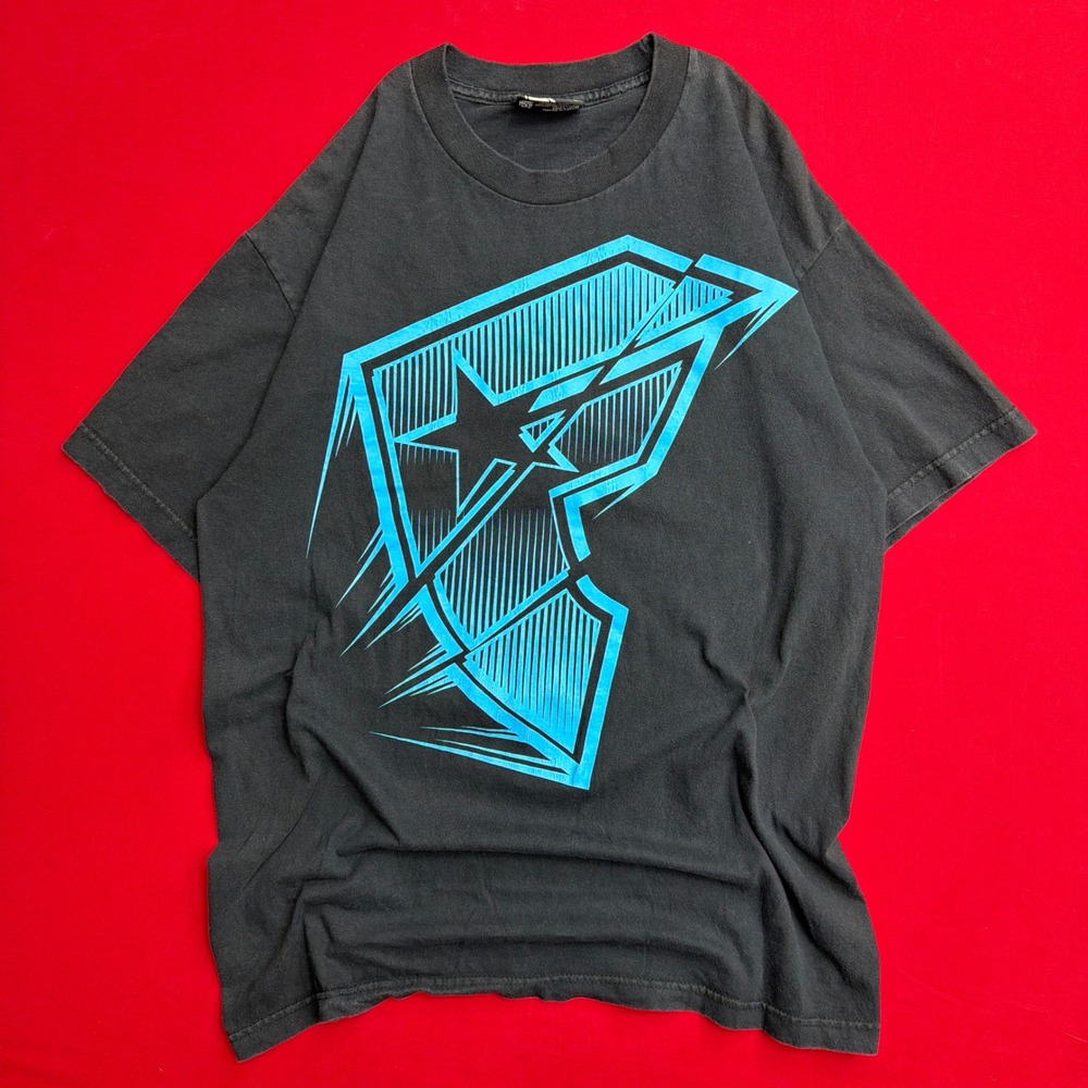 VTG Y2K Famous Stars and Straps Mens Graphic T-Shirt Black Blue Logo Size Large